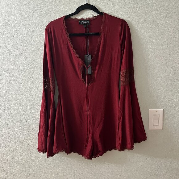 Dolls Kill Pants - NWT Widow Dolls Kill Whispering Wind Romper XL Burgundy Goth Punk Witchy